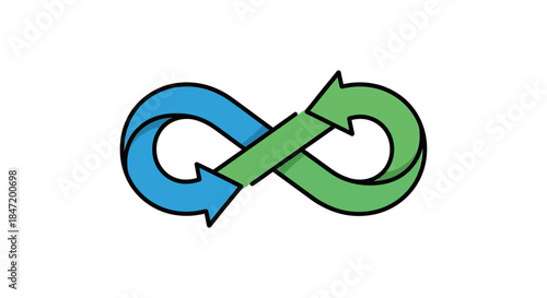 devops infinity loop icon with blue and green arrows on white background illustrating continuous integration delivery and agile workflow