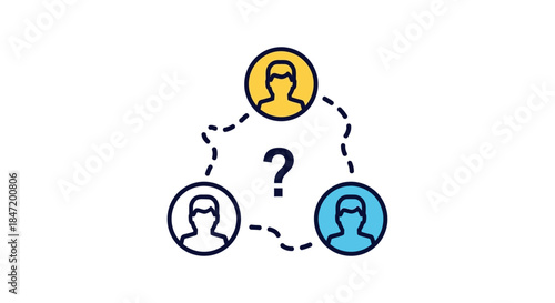 employee referral program icon with question mark simple flat illustration of candidate selection and recruitment network for hr presentations