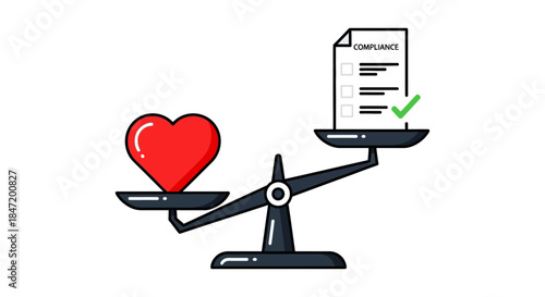 ethics versus compliance concept illustration with heart and checklist on weighing scale symbolizing values governance and corporate decision making