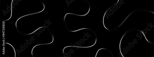 Abstract 3d chrome spiral line. Pattern y2k silver wave shape. Futuristic trend line curve, glossy swirl, black steel ribbon. Vector illustration