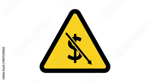 falling dollar sign warning symbol inside yellow triangle financial risk alert icon for economic crisis recession or stock market crash