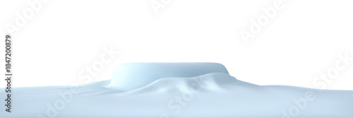 3d snow hill, snowdrift podium, winter sky. Wavy snowdrift winter podium, white mountain border. Vector element illustration for poster, winter greeting card, product presentation