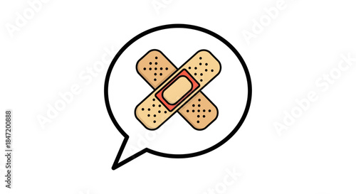 first aid bandage icon with crossed adhesive plasters inside chat bubble flat medical illustration for healthcare support apps and websites