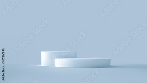 3d blue podium limbo background. Abstract empty minimal studio space with platform. Mock up for product presentation. Vector illustration