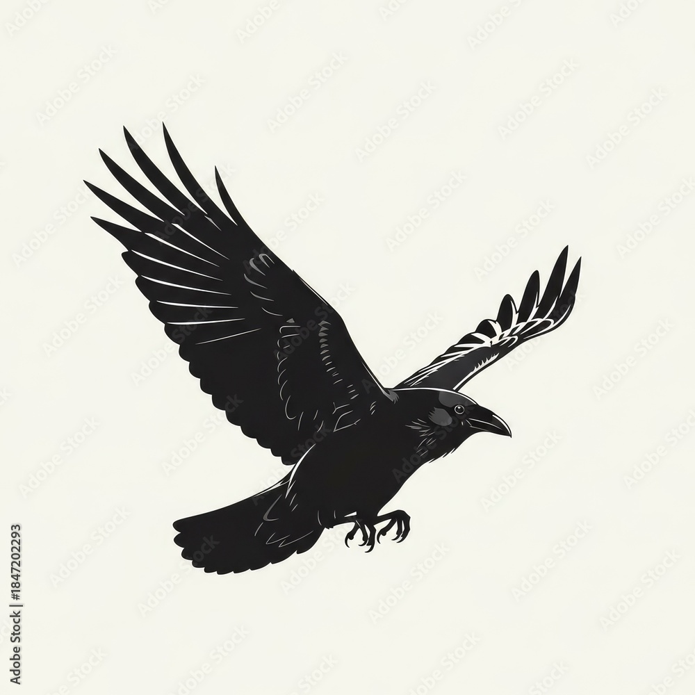 Obraz premium Majestic Black Raven in Flight with Wings Spread Wide.