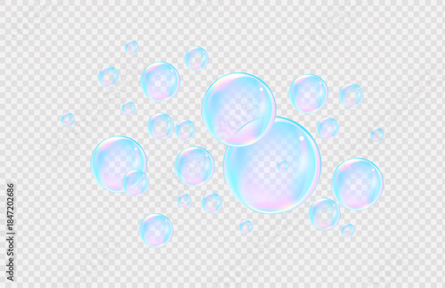 Fizzing air and water pink bubbles on white background with fizzy sparkles. Vector texture of bubble gum and collagen bubbles for dreamy design.background.