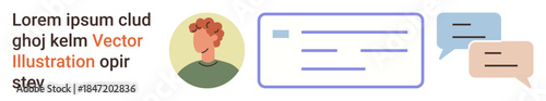Online communication, user interface design, messaging systems, social interactions, chat applications, customer support. A user avatar, text box and message bubbles. Online communication and user