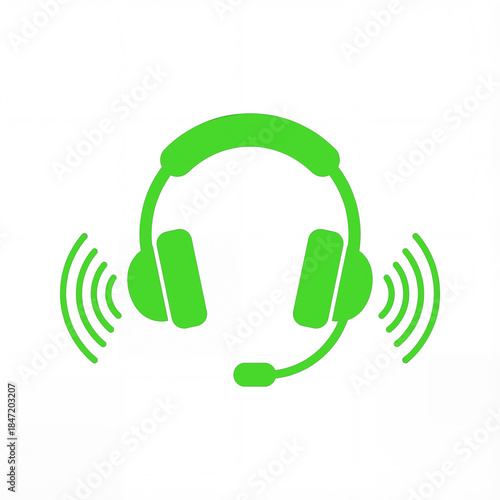 Headset with microphone and sound waves around it in color: chartreuse 2