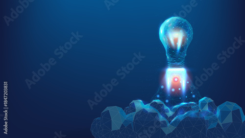 A glowing light bulb concept representing innovation and creativity against a dark blue background.