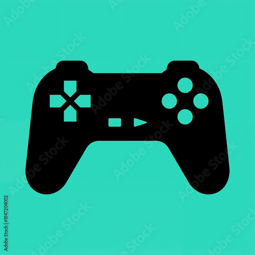 Video game controller design in simple black shape in color: mint