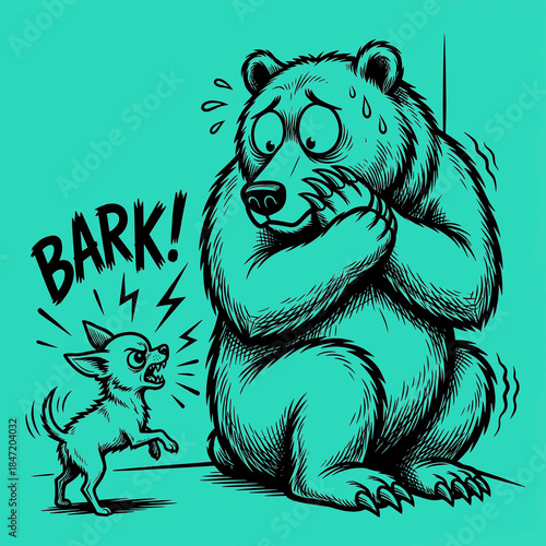 Dog barks at bear in a funny encounter in color: mint