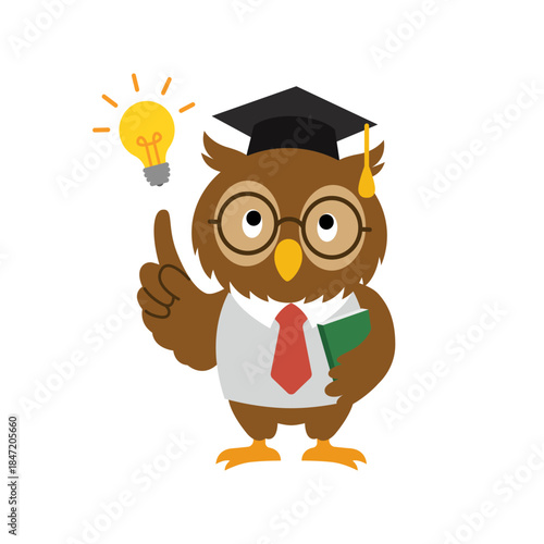 ひらめくフクロウの先生キャラクター