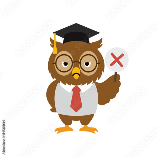 バツ印を出すフクロウの先生キャラクター