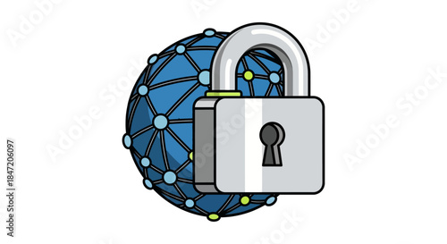 internet security padlock protecting connected globe flat vector illustration symbolizing data privacy vpn secure online network access
