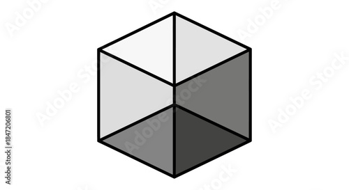 minimalist isometric cube logo with grayscale gradient facets on white background abstract geometric shape for modern branding design