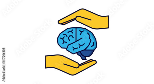 mental health protection concept with human brain cradled by hands flat vector illustration for psychology therapy and wellness