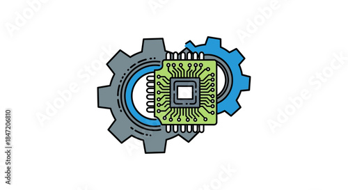 microchip and gear icon illustrating automation technology and machine learning integration concept for engineering and software development