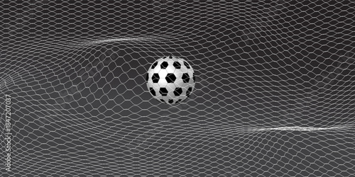 Soccer Ball illuminated green light in the Goal Net. 3D CG resolution