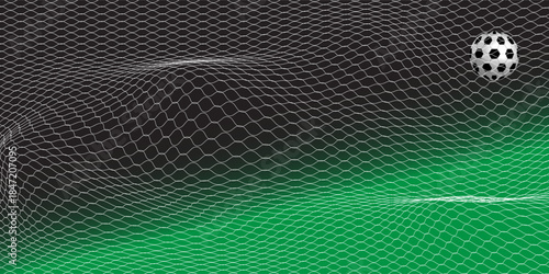 Soccer Ball illuminated green light in the Goal Net. 3D CG resolution