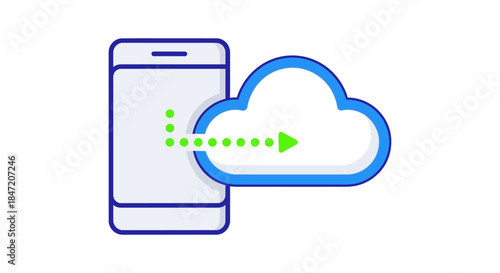 mobile phone data backup to cloud storage icon flat line illustration of wireless upload and sync service for apps and technology blogs