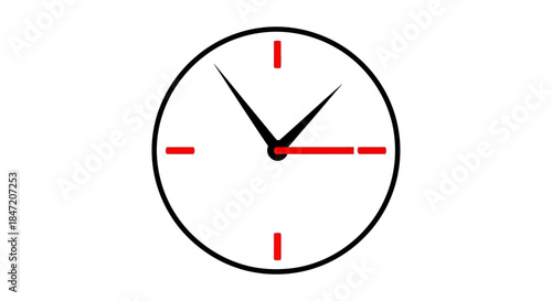 minimalist wall clock icon with black hands and red marks on white background time management and deadline concept for web design