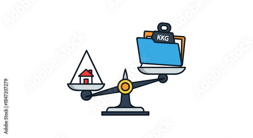 mortgage vs documents balance concept with house and file folder on weighing scale illustrating loan comparison and property evaluation