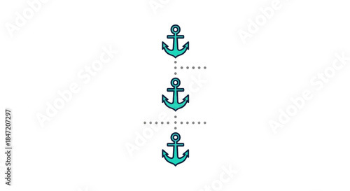 nautical anchor icon pattern with three teal anchors aligned vertically on white background minimal marine design for sailing and cruise branding