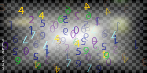 Falling color numbers on black background.