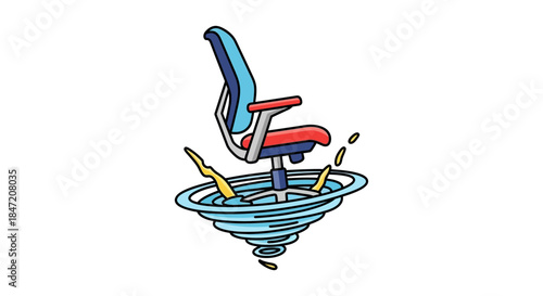 office chair sinking into swirling vortex colorful business illustration symbolizing job loss burnout corporate crisis and layoffs