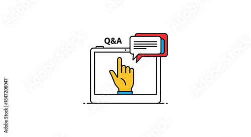online qa support concept with hand clicking tablet screen and chat bubbles flat vector illustration for customer help center