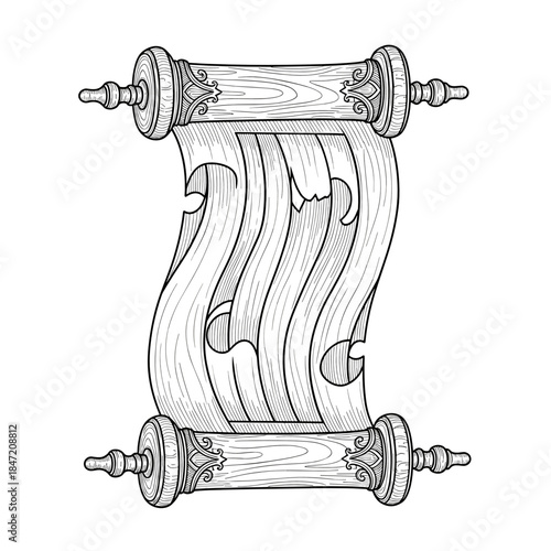 Hand drawn wavy Scroll of Esther illustration for Purim creative projects and religious storytelling