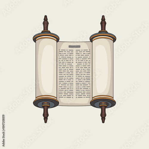 Open Scroll of Esther with Hebrew text illustration for Purim religious education and editorial use