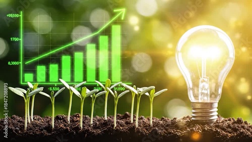 Green energy investment growth seedlings lightbulb environmental sustainability concept