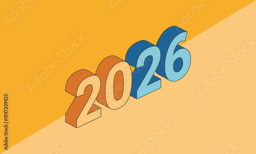 2026 new year graphic design with orange and blue numbers