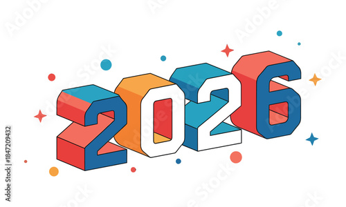 Vibrant 3d illustration of the year 2026 with colorful decorations