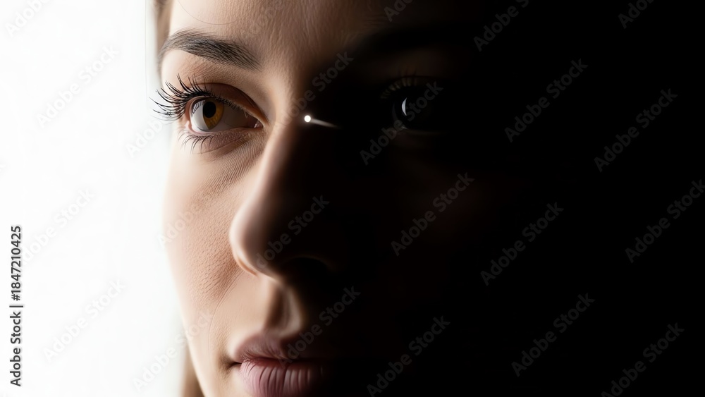 Fototapeta premium Woman's eye in shadow with light reflection
