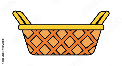 picnic basket icon with woven pattern and handles simple flat illustration isolated on white perfect for food delivery and shopping apps