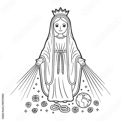 Vector image of Jesus and the Virgin Mary on a white background

