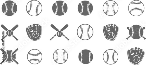 Softball vector icon set. baseball illustration sign collection. ball symbol or logo.
