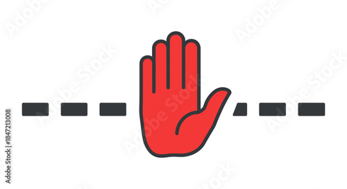 red stop hand icon blocking dashed line flat warning symbol for danger restriction security notice and website error message