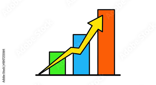 rising bar chart with yellow arrow showing business growth and increasing sales simple colorful infographic for finance report presentations