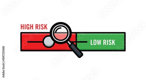 risk assessment slider with magnifying glass highlighting high to low risk scale simple flat vector for finance and compliance reports