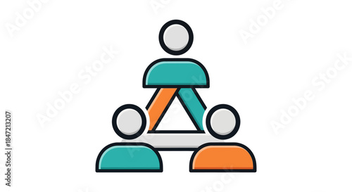 team collaboration icon showing three connected people in triangular network flat business illustration for teamwork partnership and hr