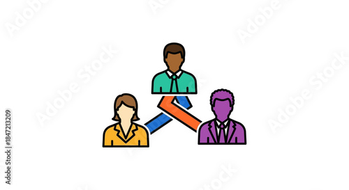 team communication network icon with diverse business people connected by arrows on white background concept for hr workflow