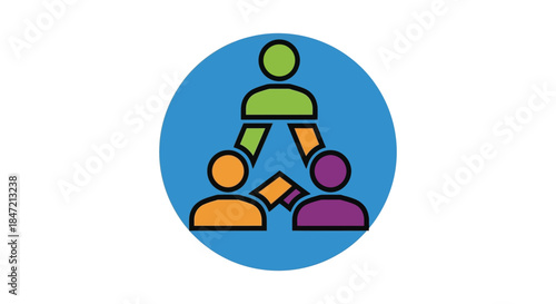 teamwork collaboration icon with three diverse people connected in a triangle flat vector illustration for leadership hr and community