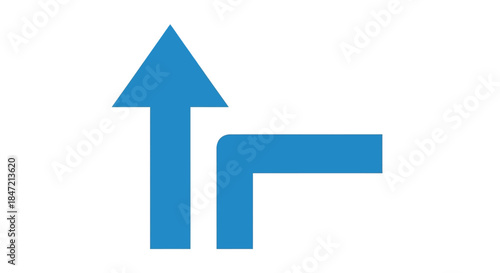 blue upward arrow and right turn sign icon on white background simple direction navigation symbol for maps apps and wayfinding