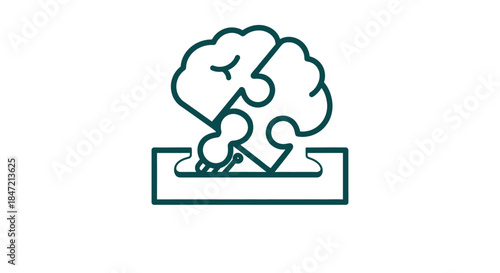 brain puzzle logo icon with jigsaw pieces forming human head in outline style symbolizing mental health psychology and creative thinking