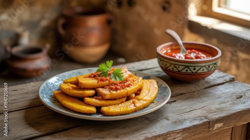 The national dish of Burkina Faso.  
Allo (French: Aloco or Alloco) is one of the most popular and beloved delicacies in Burkina Faso. Plantains are made from bananas.