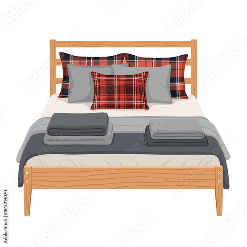 Cozy modern bedroom setup with stylish plaid and solid throw pillows for comfortable sleep ambiance