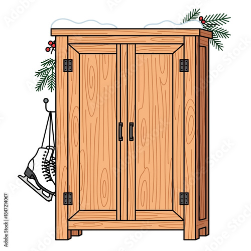 cute wooden wardrobe for storage with pinewood finish and decorative greenery